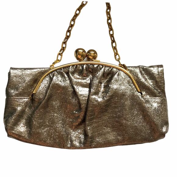 Sondra Roberts Clutch Bag Kisslock Chain Strap GUC - Picture 5 of 8